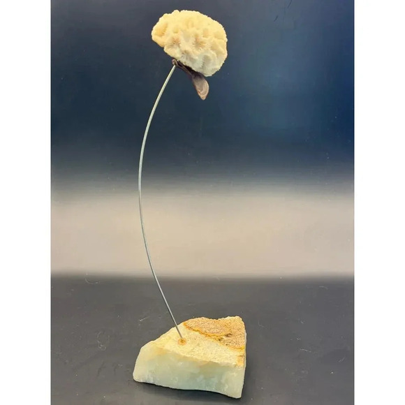 Vintage Delicate Brain Coral Flower Beetlejuice like Sculpture Alabaster Stone - Picture 3 of 8